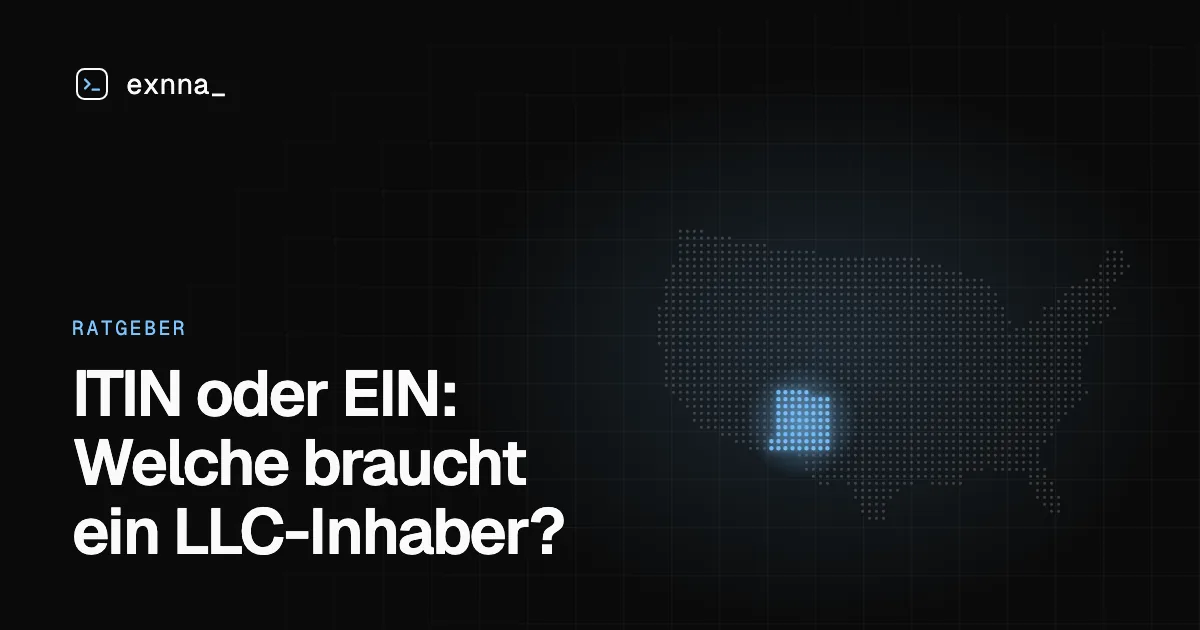 ITIN oder EIN: Welche braucht ein LLC-Inhaber? ITIN oder EIN: Welche braucht ein LLC-Inhaber?: Titelbild des EXNNA-Ratgebers, New Mexico hervorgehoben auf einer Punktkarte der USA