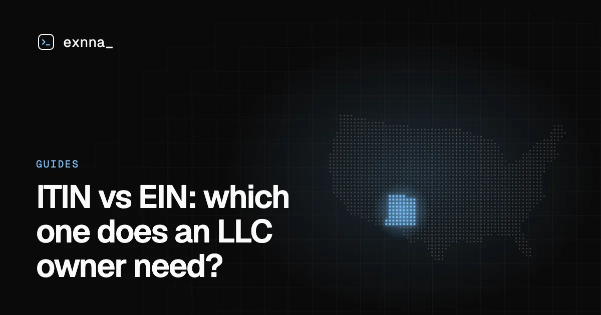 ITIN vs EIN: which one does an LLC owner need? ITIN vs EIN: which one does an LLC owner need?: EXNNA guide cover, with New Mexico lit on a dotted map of the United States